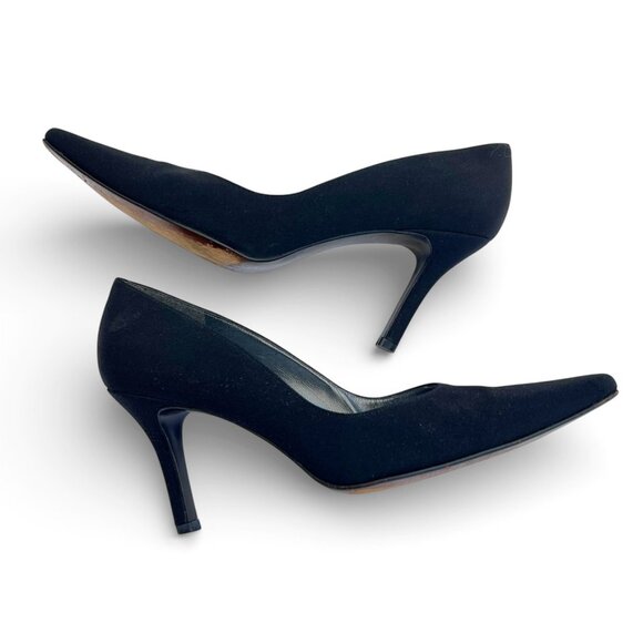 STUART WEITZMAN Vintage Y2K Black Crepe Pointed Toe Pumps 3” Heel Classic - Picture 5 of 12